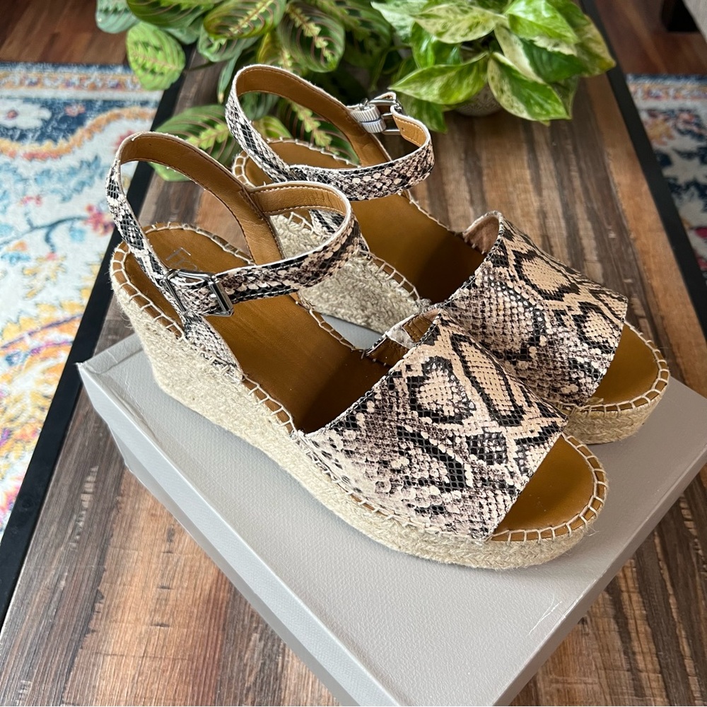 Franco Sarto Snakeskin Espadrille Wedge Sandals - Women's Size 11